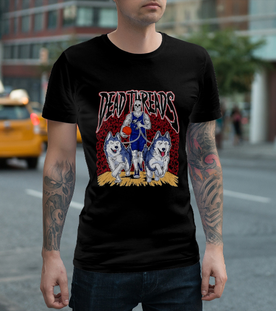 Dead Threads Skeleton Basketball Huskies Flames T-Shirt