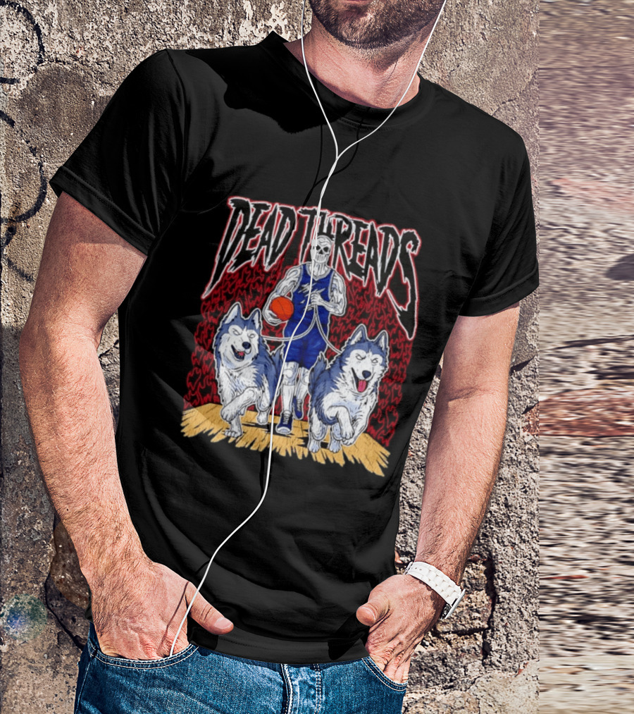 Dead Threads Skeleton Basketball Huskies Flames T-Shirt