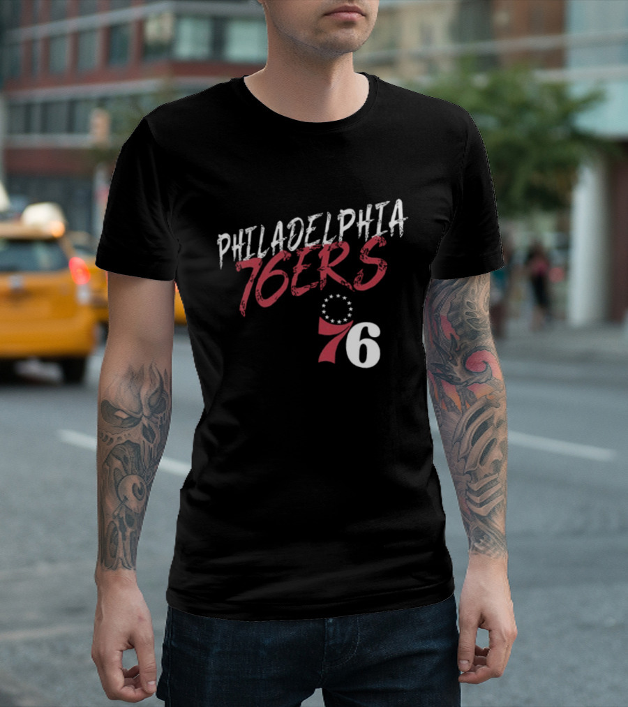 LeBron James Philadelphia 76ers Royal Hustle Name & Number 2 Sided Philadelphia 76ers 76 T-Shirt