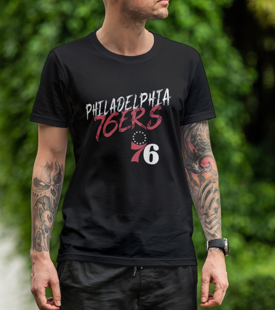 LeBron James Philadelphia 76ers Royal Hustle Name & Number 2 Sided Philadelphia 76ers 76 T-Shirt