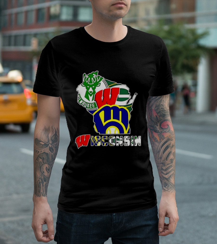 Milwaukee Bucks Green Bay Packers Milwaukee Brewers Collage Wisconsin T-Shirt