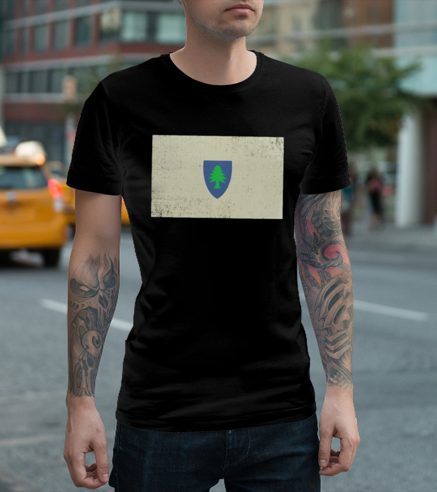 Massachusetts Flag Pine Tree Symbol On Vintage Shield T-Shirt
