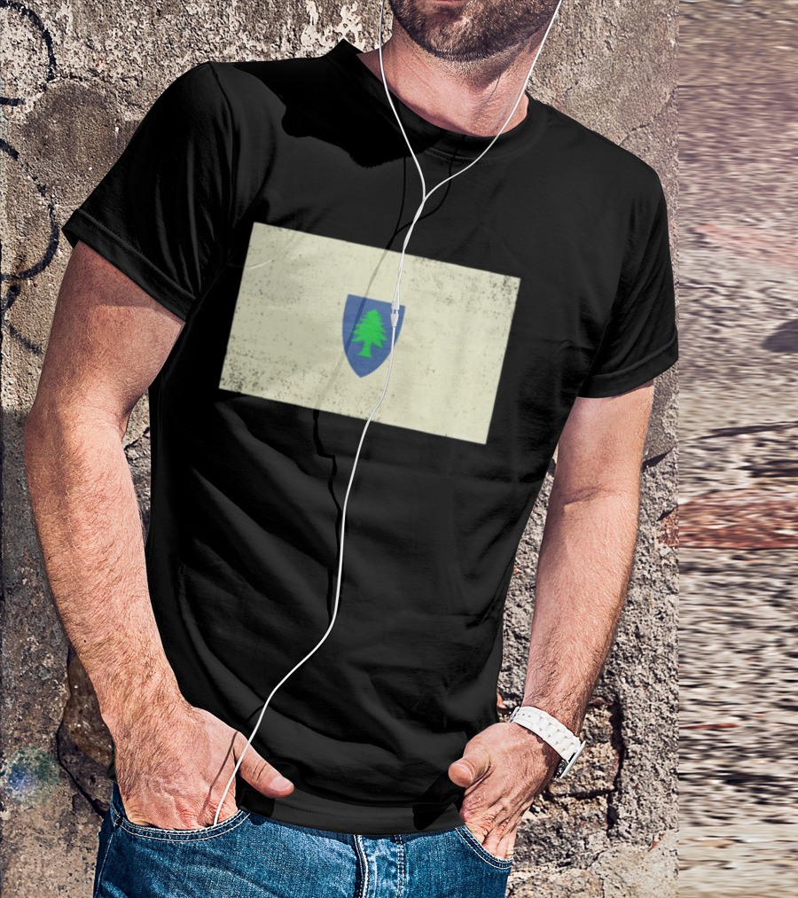 Massachusetts Flag Pine Tree Symbol On Vintage Shield T-Shirt