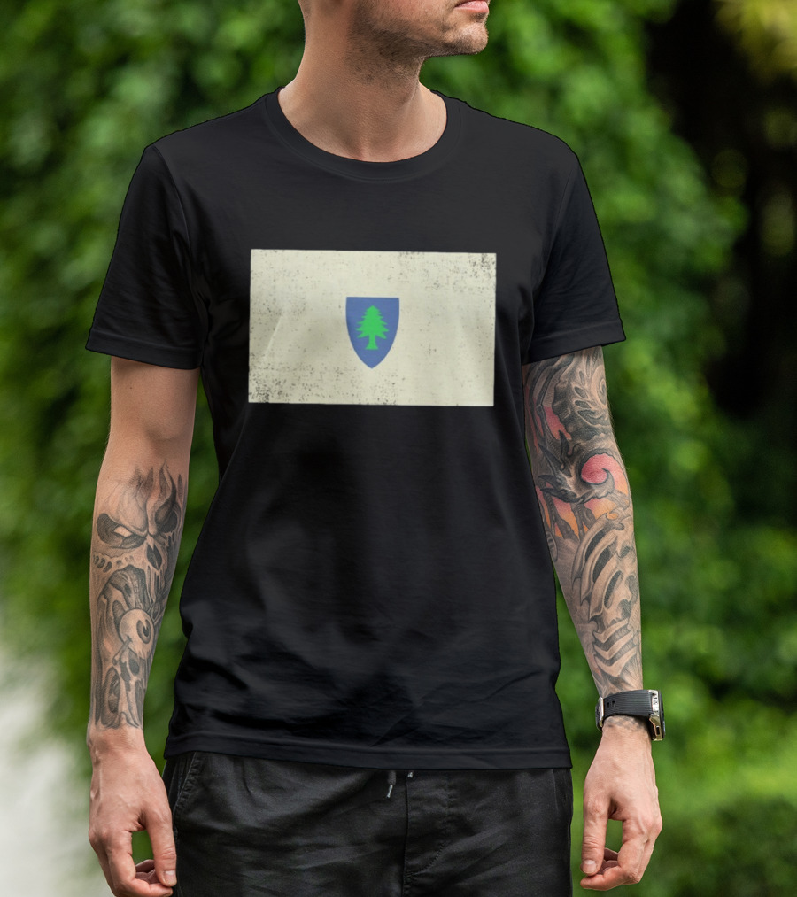 Massachusetts Flag Pine Tree Symbol On Vintage Shield T-Shirt
