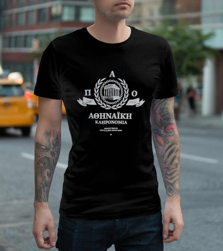 Panathinaikos F.C. Athinaiki Klironomia Laurel Wreath Temple Motif T-Shirt
