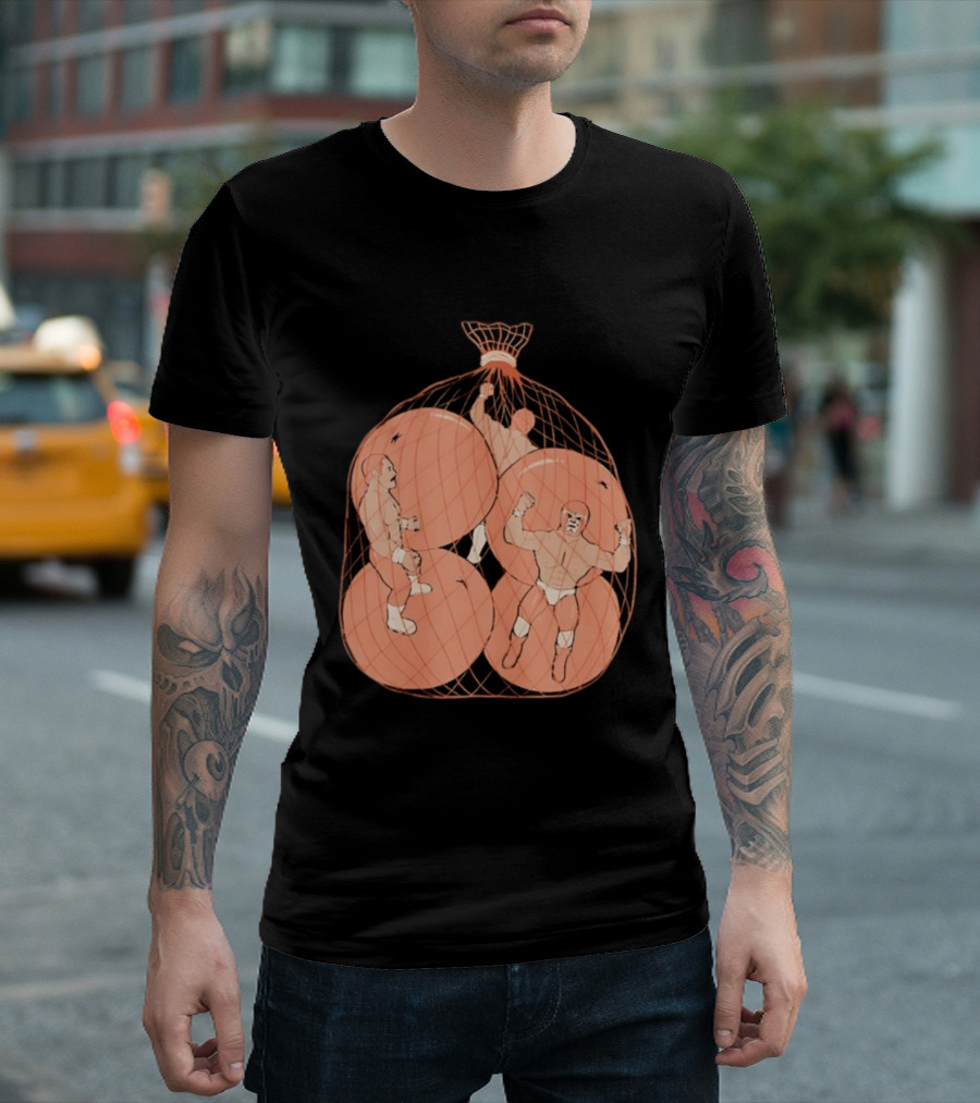 Wrestlers In Orange Produce Bag Mesh T-Shirt