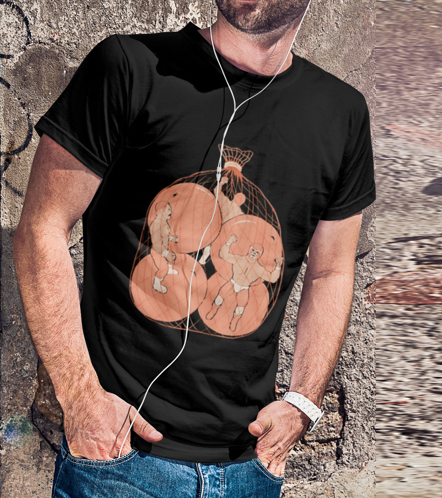 Wrestlers In Orange Produce Bag Mesh T-Shirt