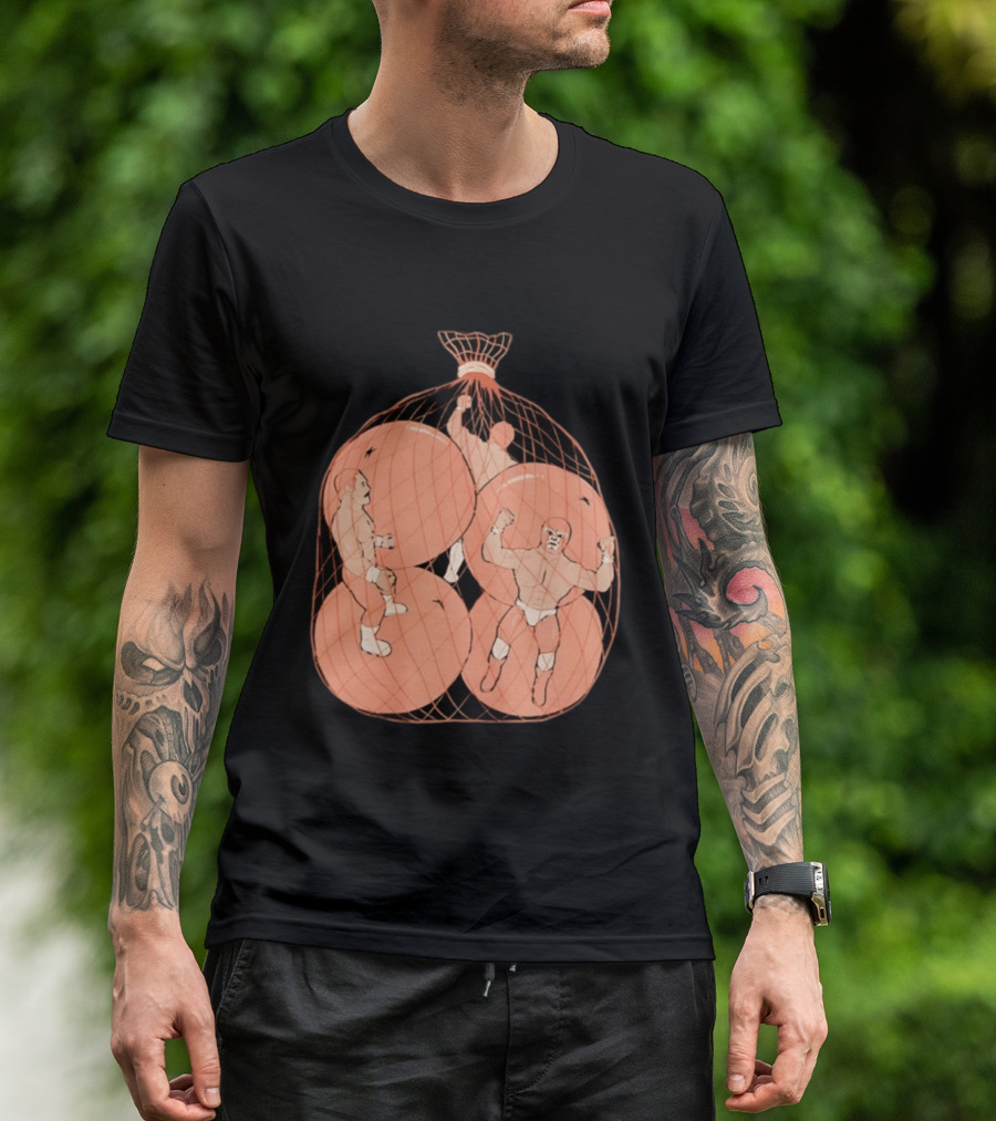 Wrestlers In Orange Produce Bag Mesh T-Shirt