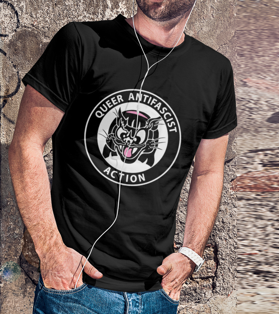 Queer Antifascist Action LGBTQ Cat T-Shirt