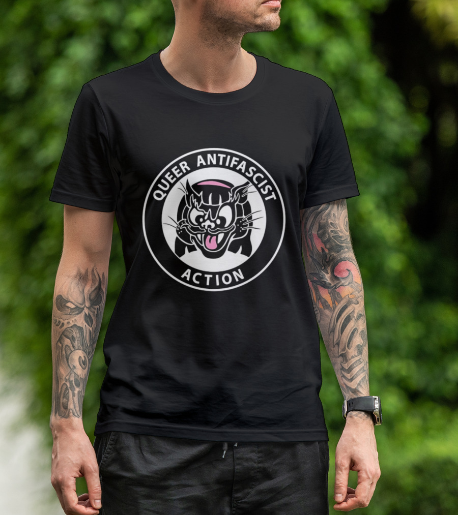Queer Antifascist Action LGBTQ Cat T-Shirt
