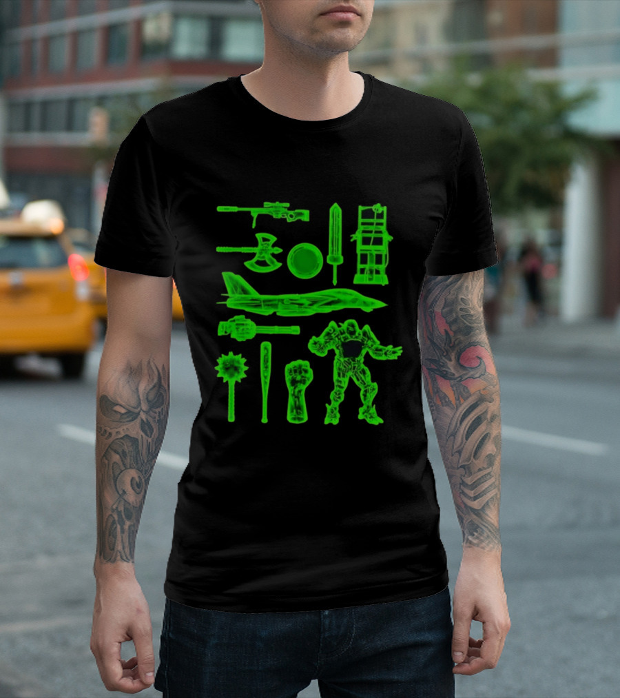 Ring Weapons Axe Sword Jet Robot Icon Collection T-Shirt