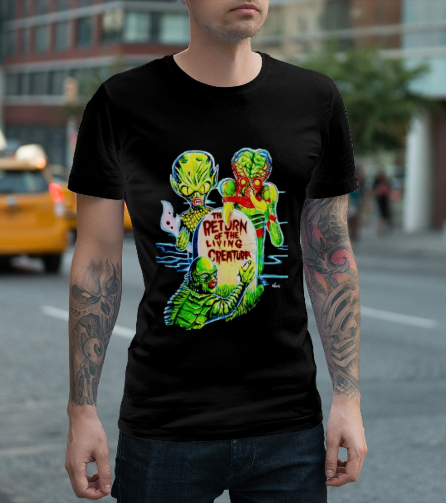 The Return Of The Living Creature Horror Movie Monsters And Tombstone Scene T-Shirt