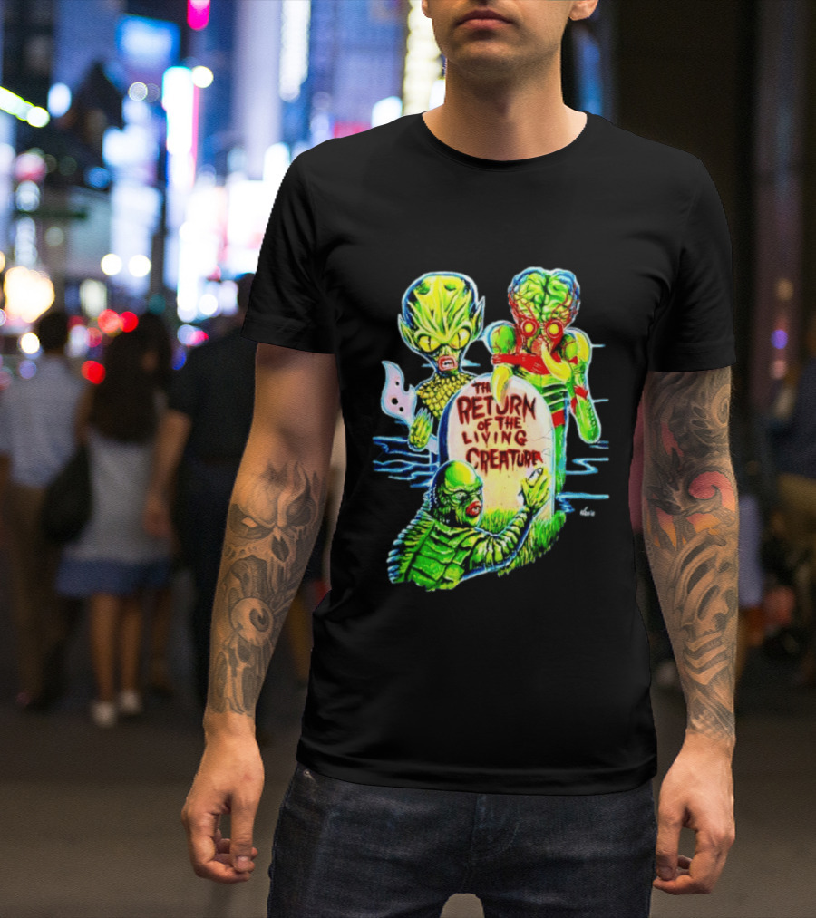 The Return Of The Living Creature Horror Movie Monsters And Tombstone Scene T-Shirt