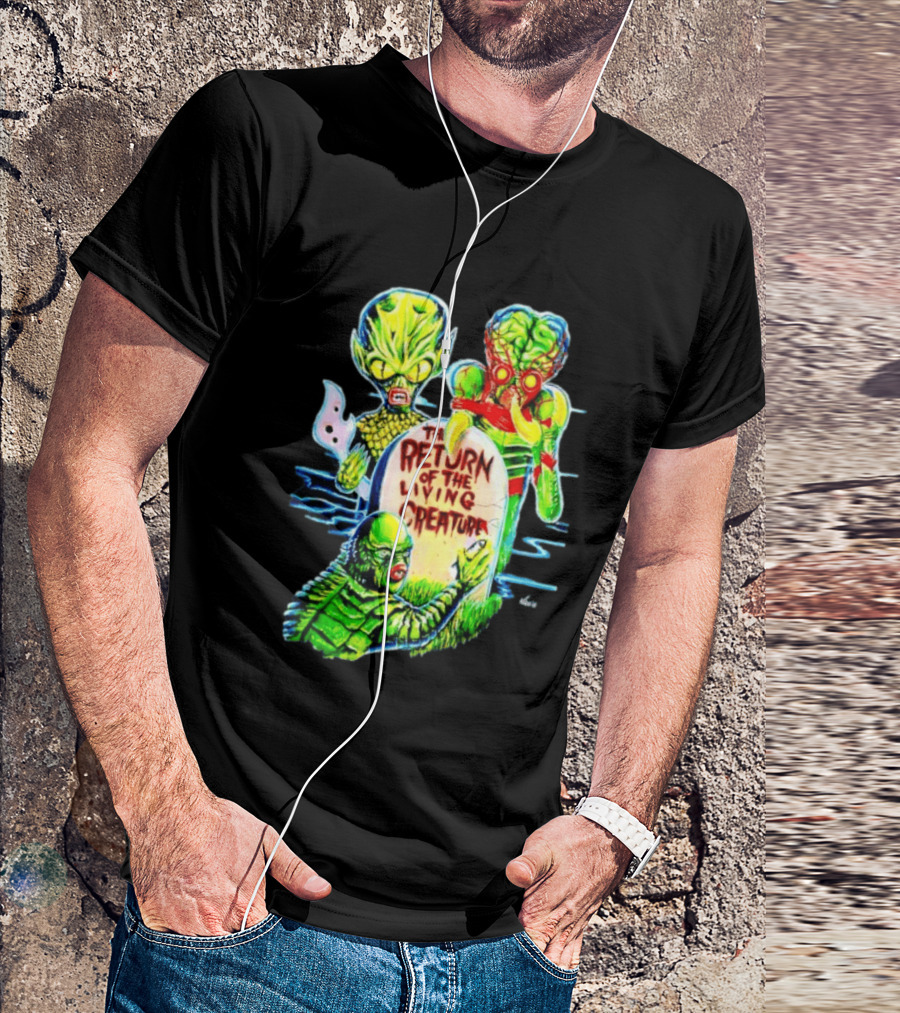 The Return Of The Living Creature Horror Movie Monsters And Tombstone Scene T-Shirt