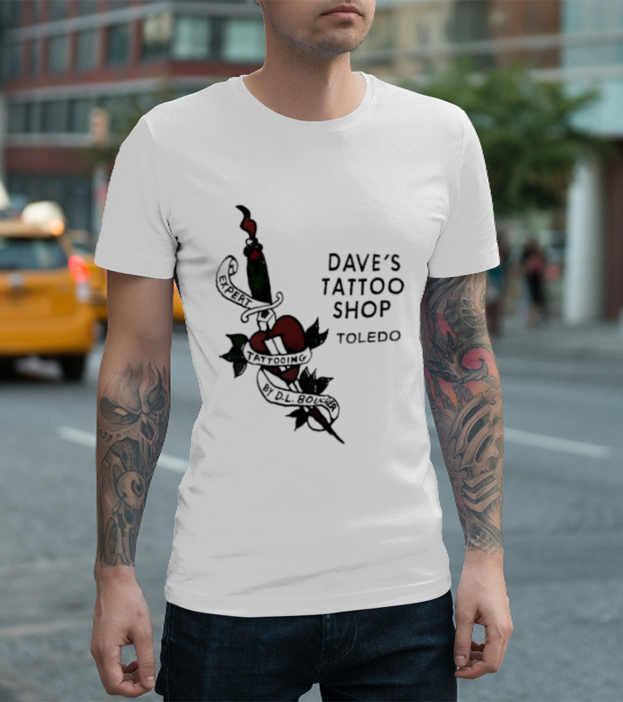 Dave's Tattoo Shop Toledo Expert Tattooing By DL Boucher Heart And Dagger Tattoo T-Shirt