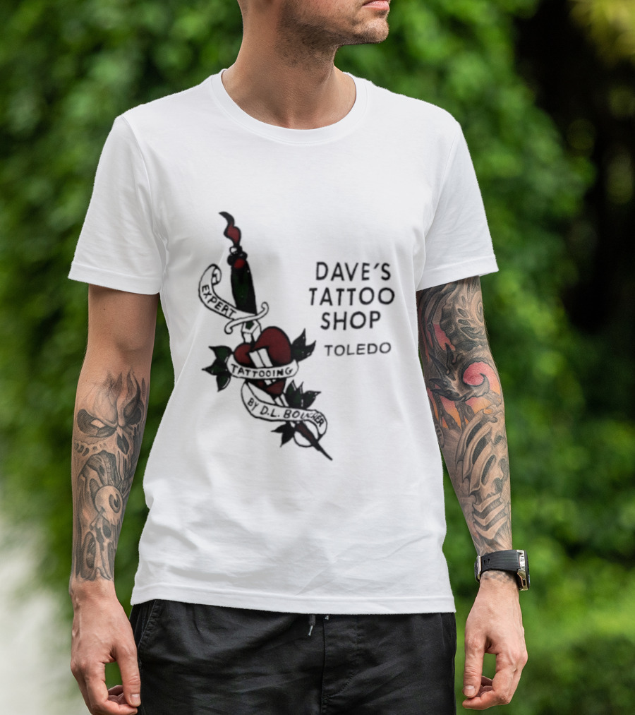Dave's Tattoo Shop Toledo Expert Tattooing By DL Boucher Heart And Dagger Tattoo T-Shirt