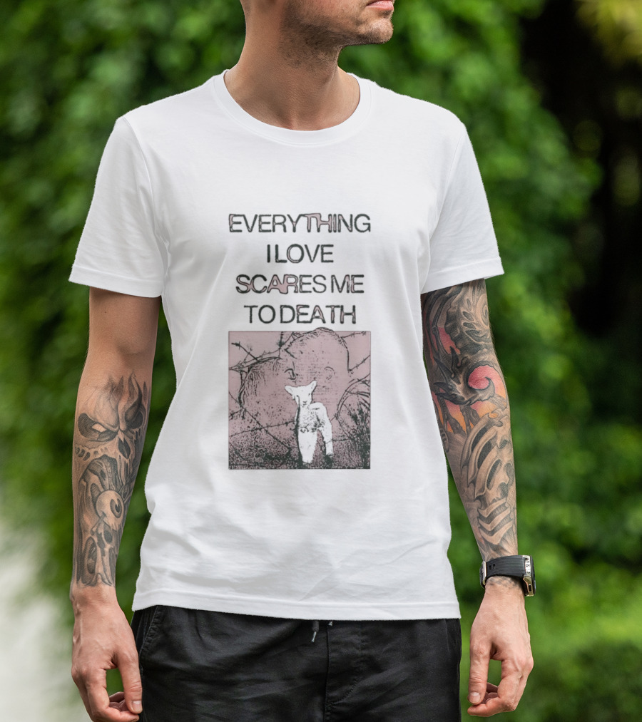 Everything I Love Scares Me To Death Existential Dread Sheep On Red T-Shirt