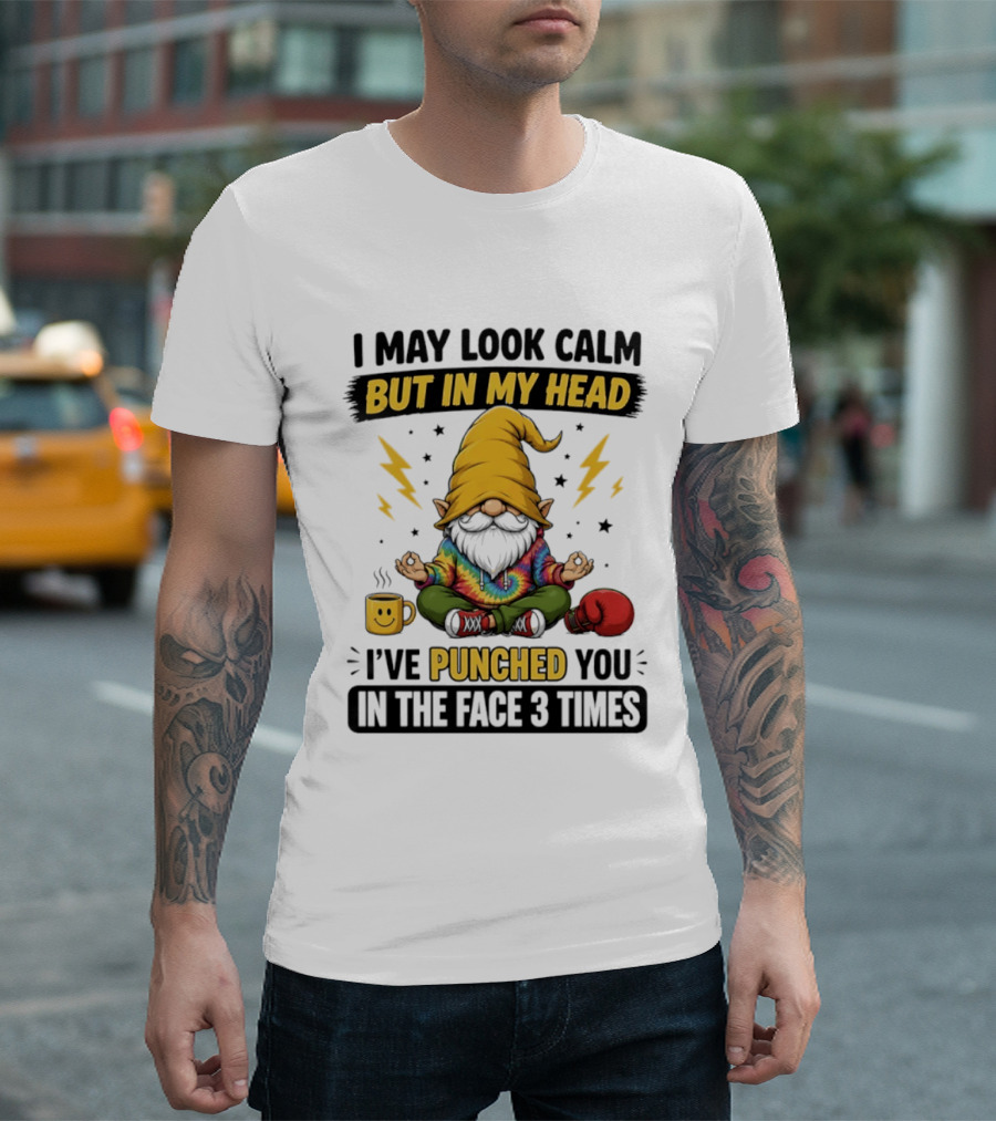 Gnome I May Look Calm But In My Head I've Punched You In The Face 3 Times T-Shirt