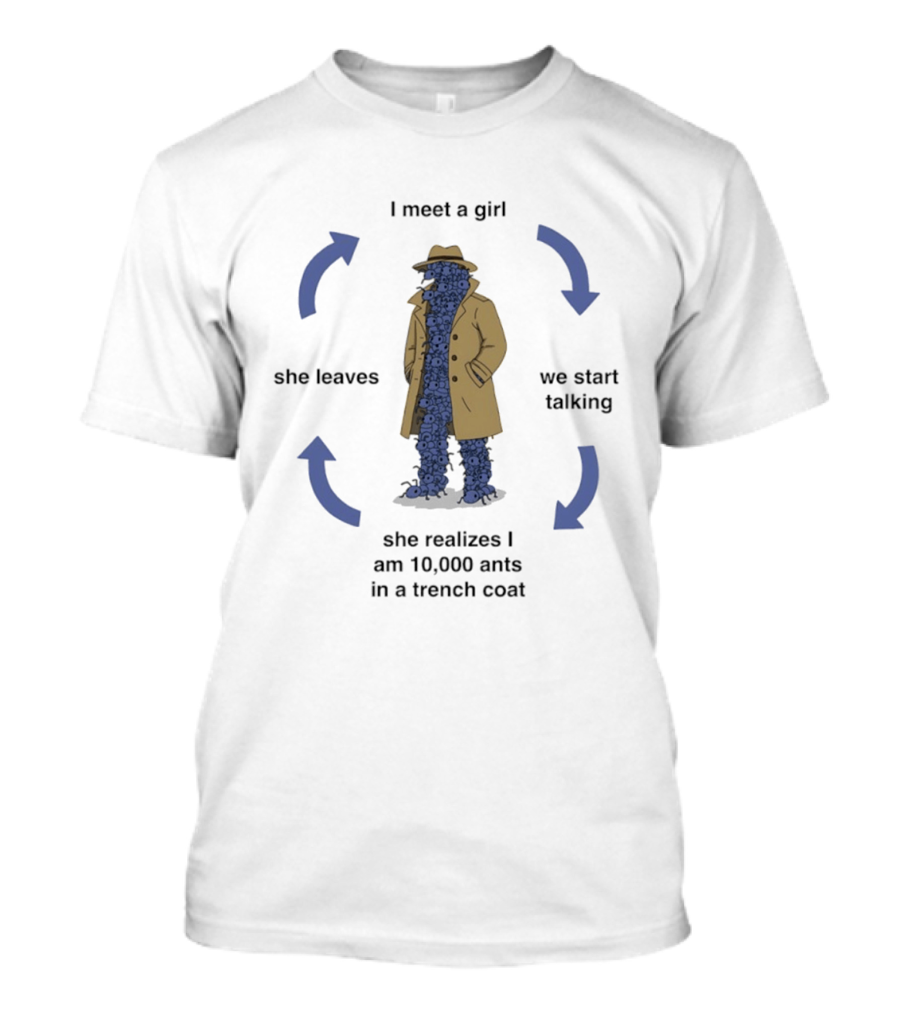 I Meet A Girl We Start Talking She Realizes I Am 10000 Ants In A Trench Coat She Leaves T-Shirt