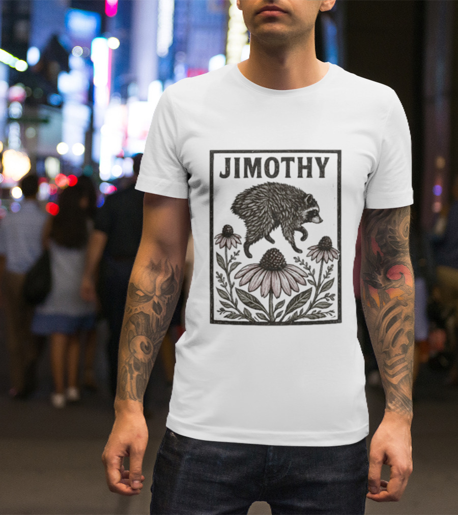 Jimothy Raccoon Coneflower Botanical Floral T-Shirt