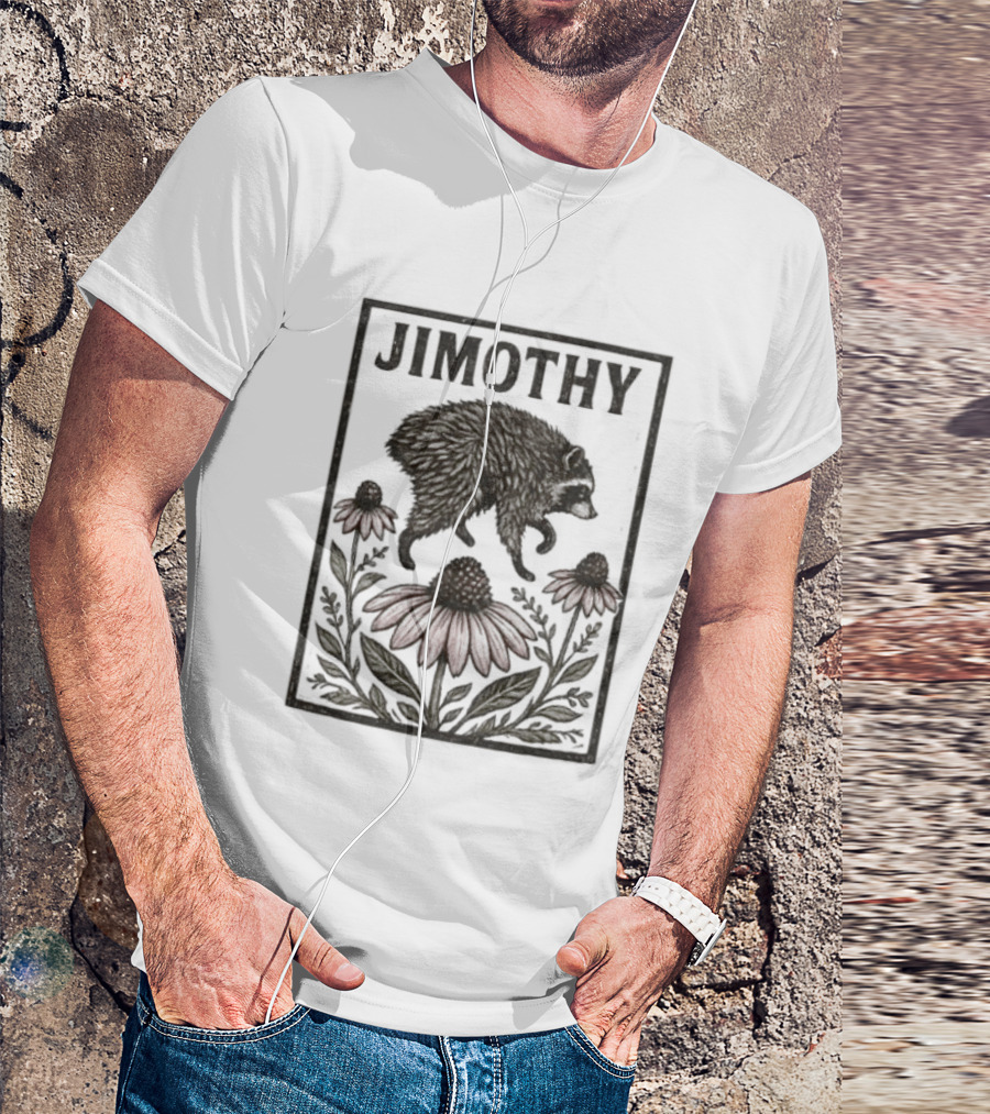 Jimothy Raccoon Coneflower Botanical Floral T-Shirt