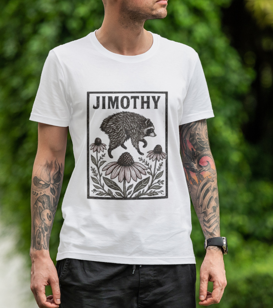 Jimothy Raccoon Coneflower Botanical Floral T-Shirt