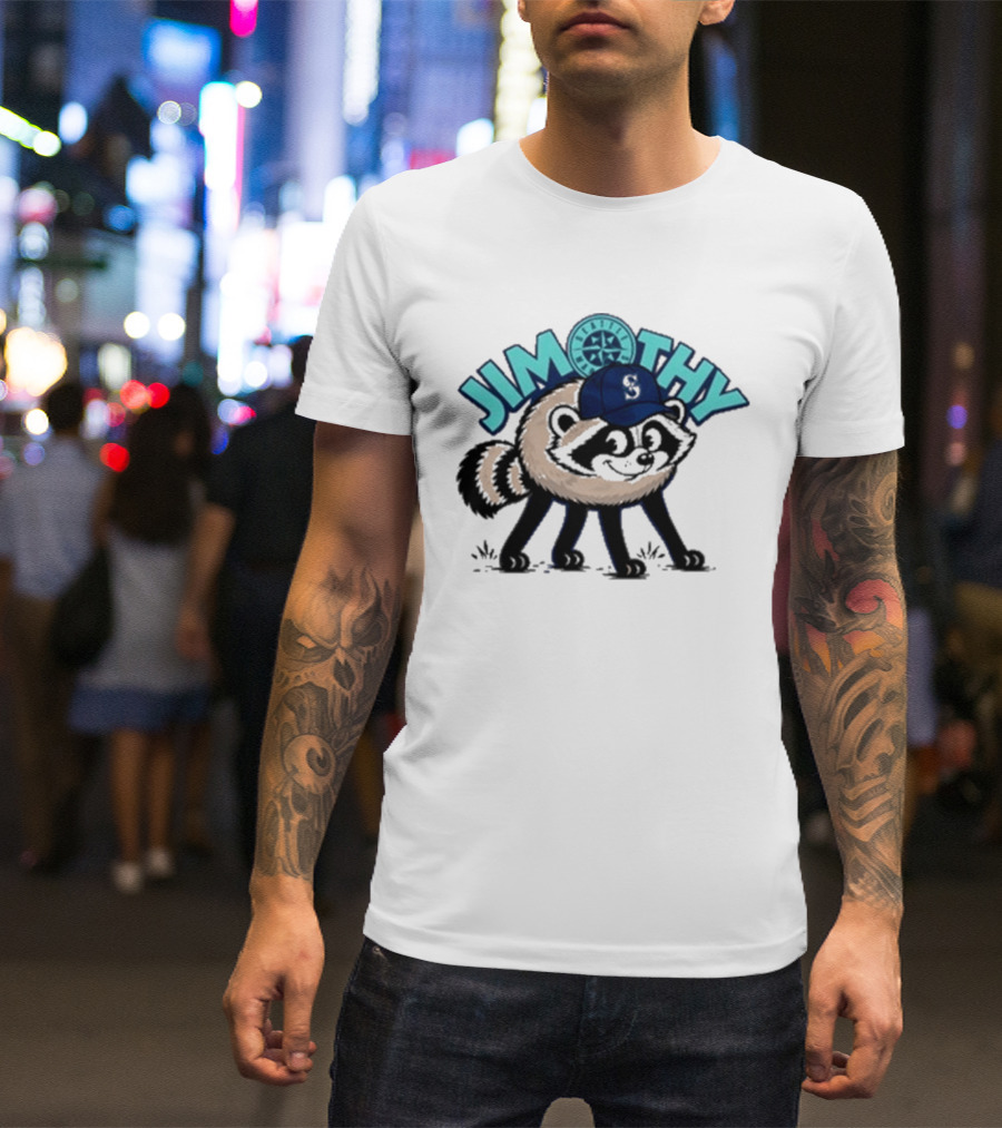 Jimothy Raccoon Seattle Night Cap With Star Compass T-Shirt