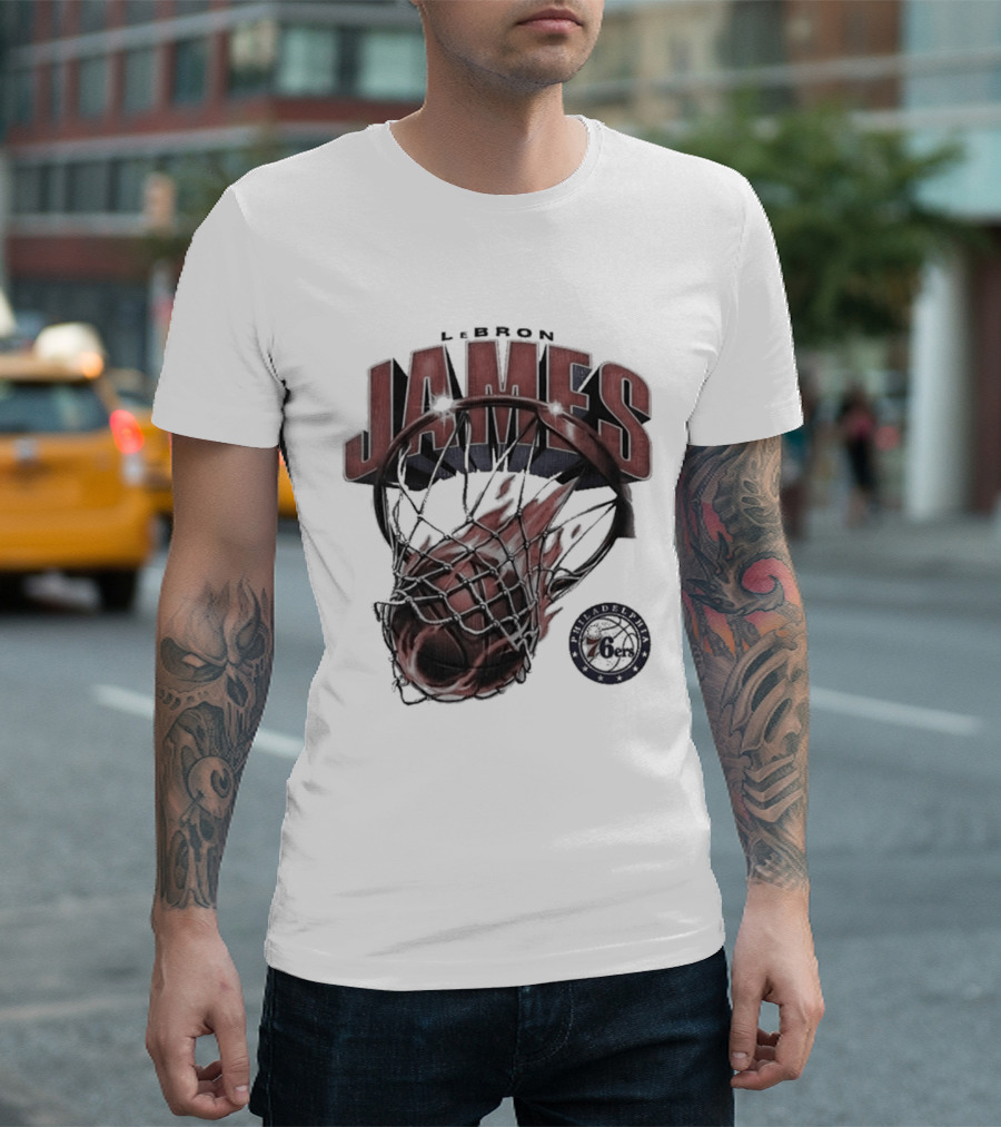 LeBron James 76ers Basketball Iconic Slam Dunk 76ers T-Shirt