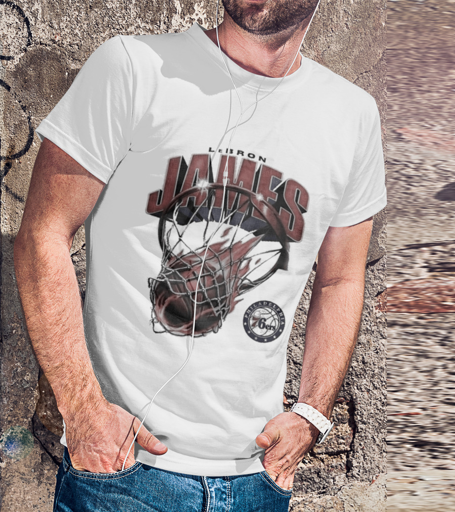 LeBron James 76ers Basketball Iconic Slam Dunk 76ers T-Shirt
