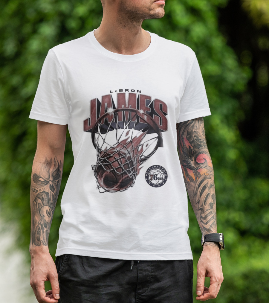 LeBron James 76ers Basketball Iconic Slam Dunk 76ers T-Shirt
