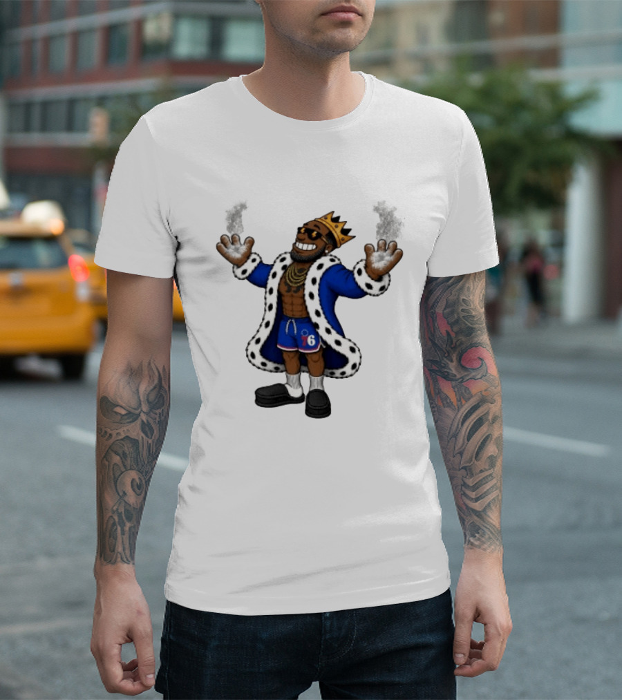 Philadelphia 76ers Cartoon King LeBron James Style Player With Crown And Robe T-Shirt