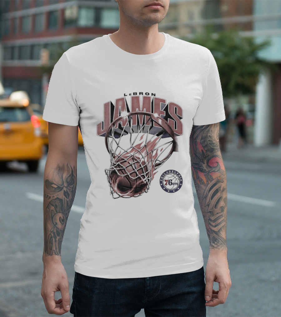LeBron James Basketball Hoop Fire Philadelphia 76ers T-Shirt