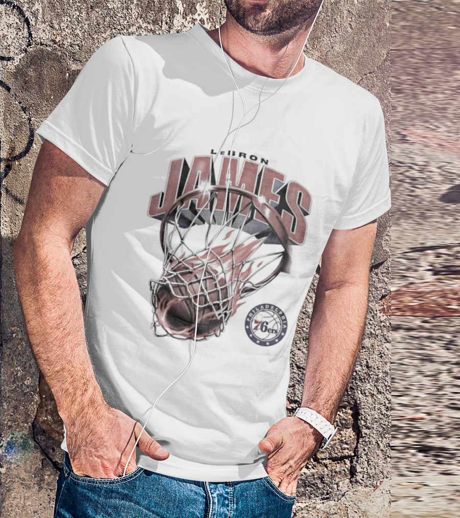 LeBron James Basketball Hoop Fire Philadelphia 76ers T-Shirt