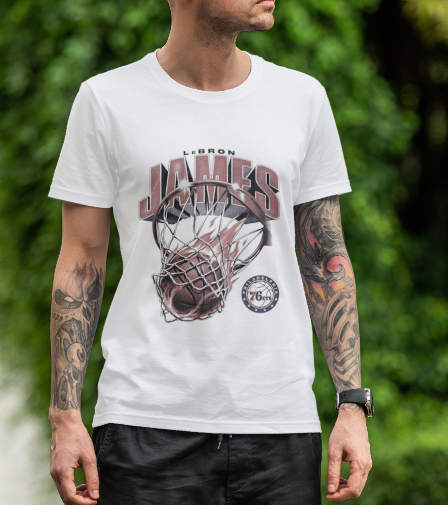 LeBron James Basketball Hoop Fire Philadelphia 76ers T-Shirt