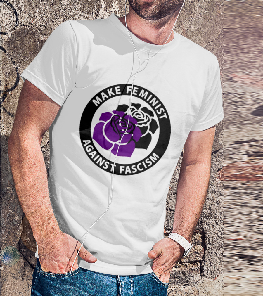 Make Feminist Against Fascism Purple Black Rose T-Shirt