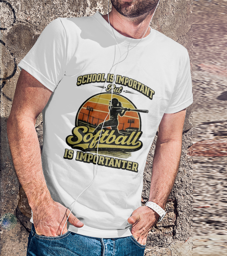 School Is Important But Softball Is Importanter Retro Silhouette Batter T-Shirt