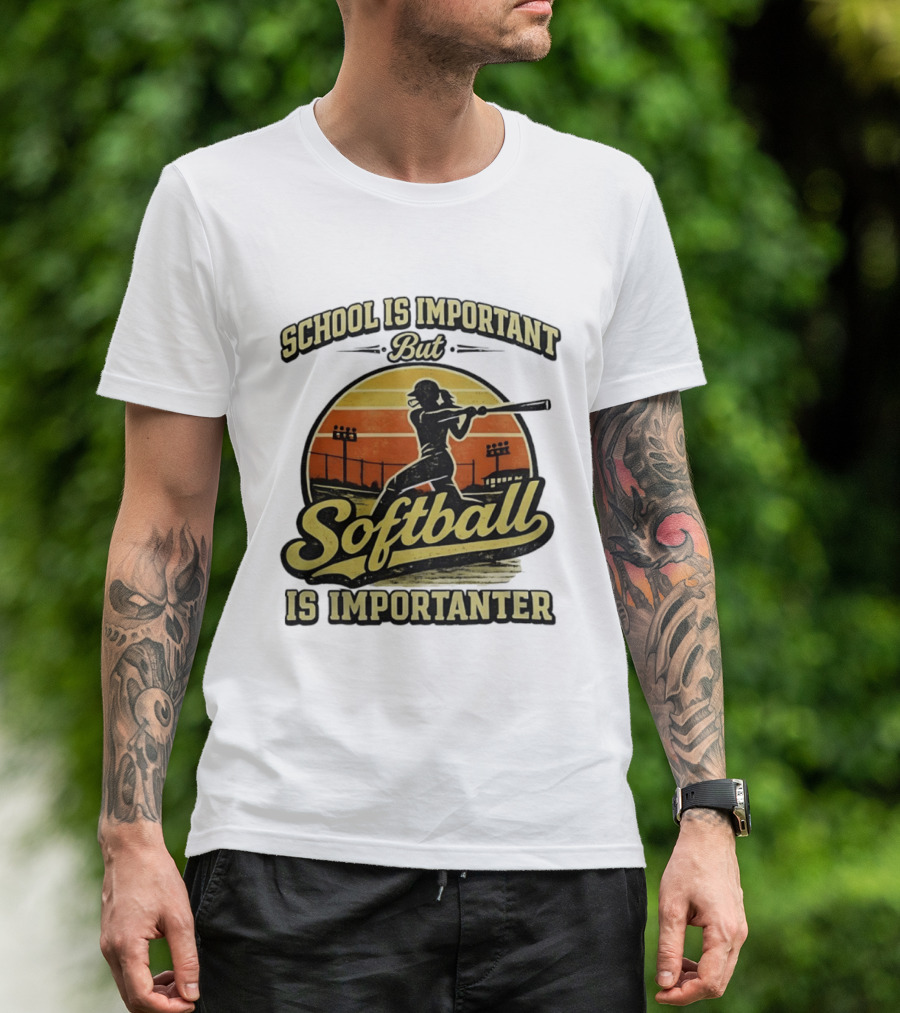 School Is Important But Softball Is Importanter Retro Silhouette Batter T-Shirt