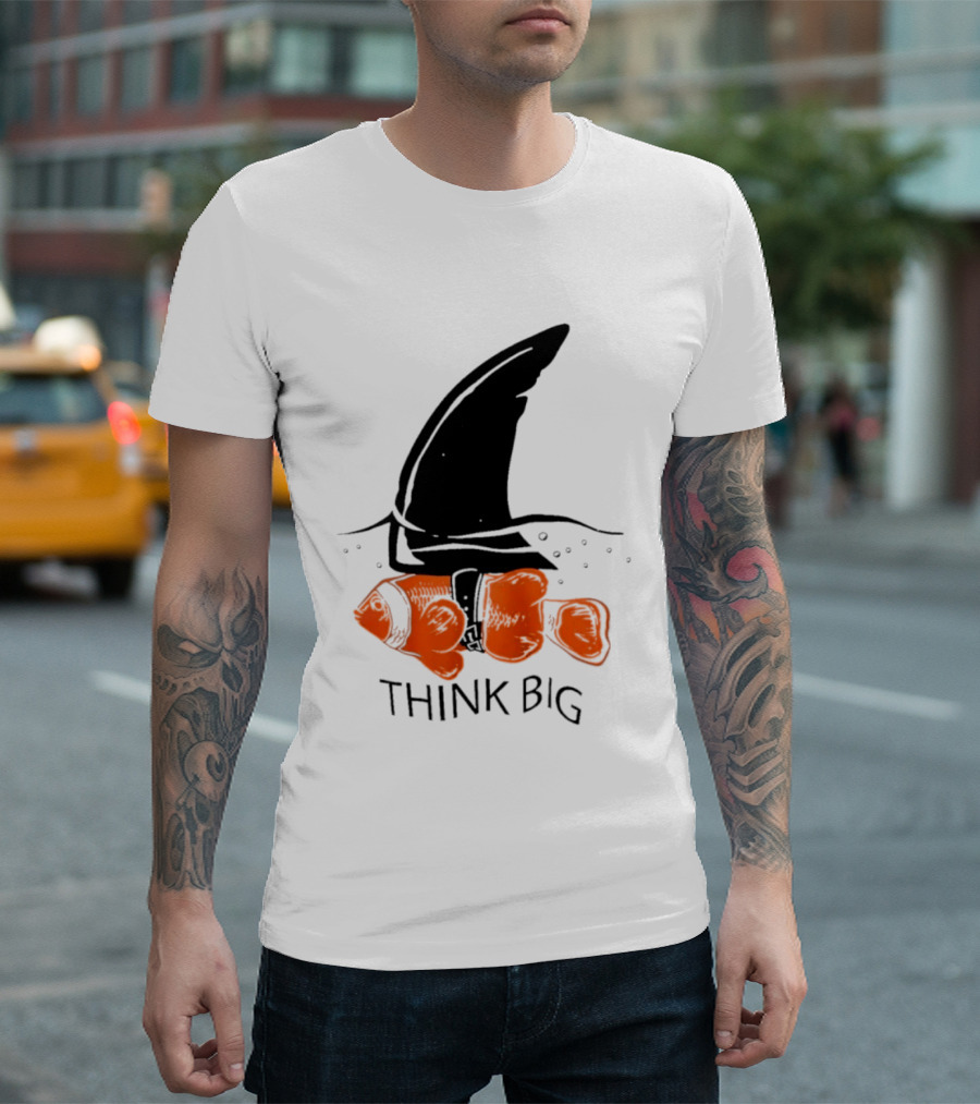 Think Big Goldfish Wearing Shark Fin T-Shirt