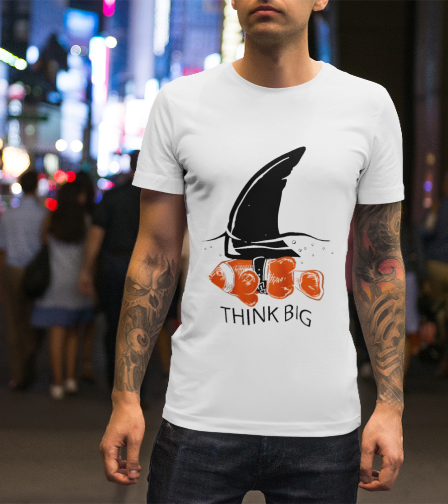 Think Big Goldfish Wearing Shark Fin T-Shirt