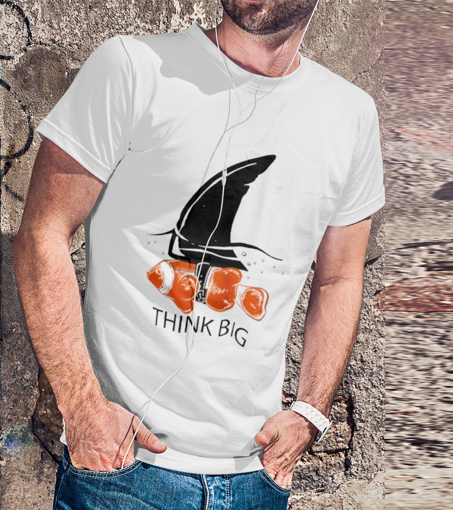 Think Big Goldfish Wearing Shark Fin T-Shirt