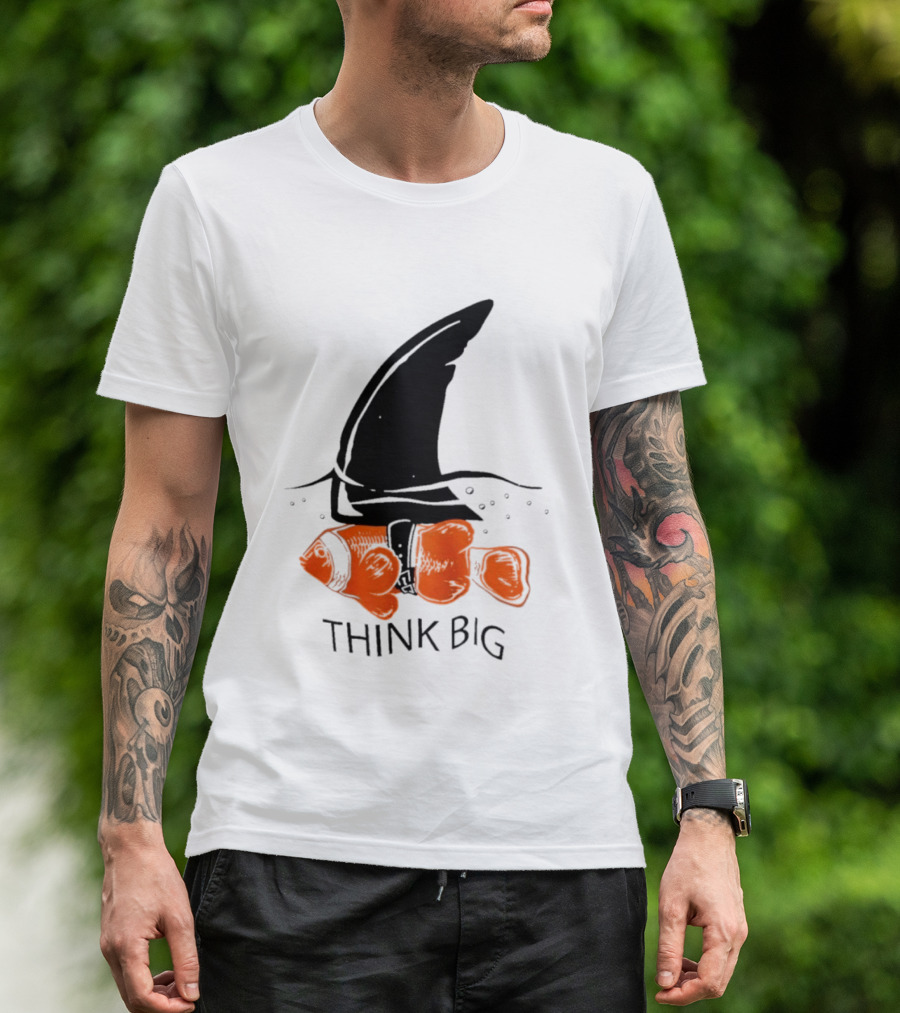 Think Big Goldfish Wearing Shark Fin T-Shirt