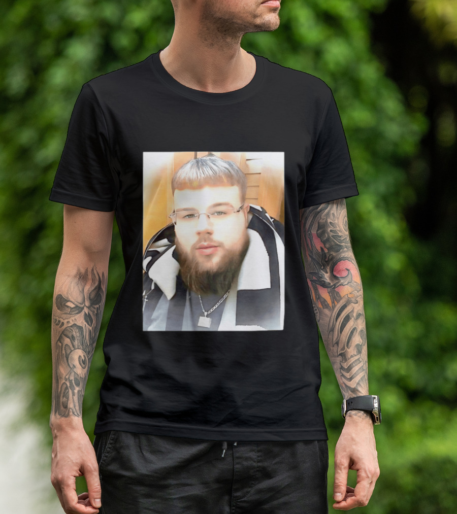 Joeyy Miracle Face Person Wearing Glasses And Chain With Striped Scarf T-Shirt