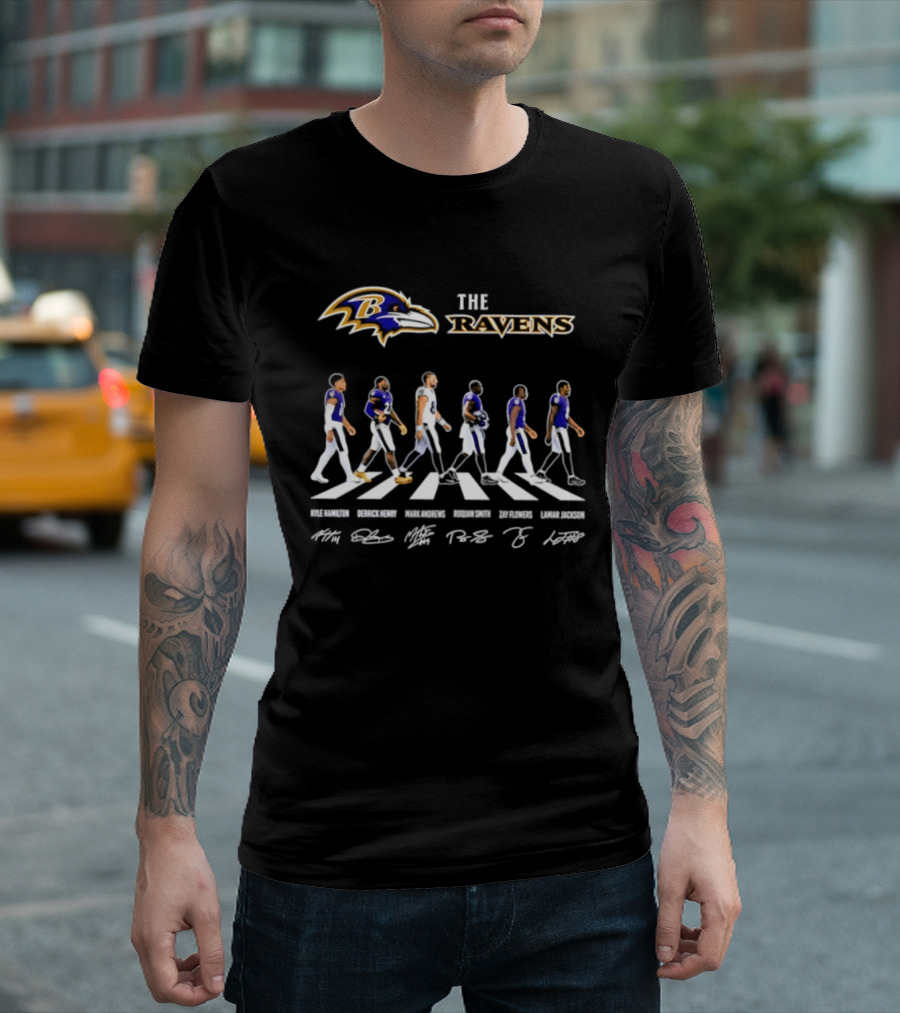 Baltimore Ravens Kyle Hamilton Derrick Henry Mark Andrews Roquan Smith Zay Flowers Lamar Jackson Walk Signatures T-Shirt