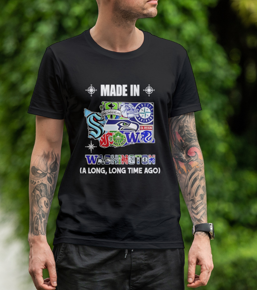 Made In Washington Seattle Mariners Seahawks Kraken Sports Team Map T-Shirt