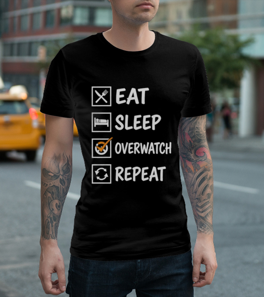 Eat Sleep Over Repeat Gaming Checklist Gamer T-Shirt