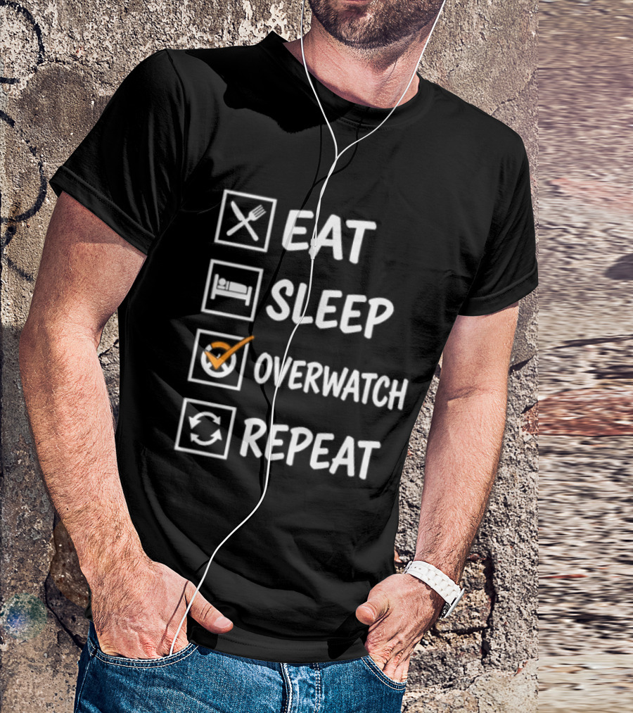 Eat Sleep Over Repeat Gaming Checklist Gamer T-Shirt