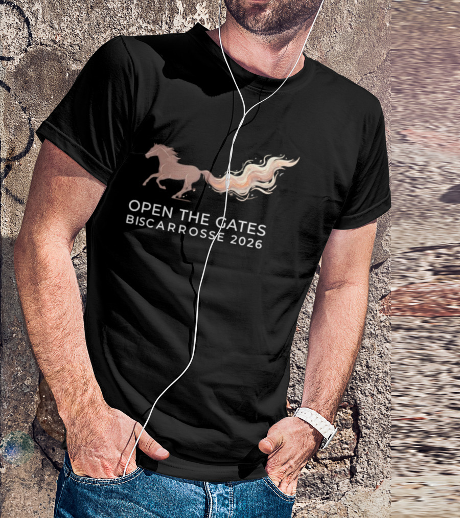 Open The Gates Biscarrosse 2026 Horse With Flowing Tail T-Shirt
