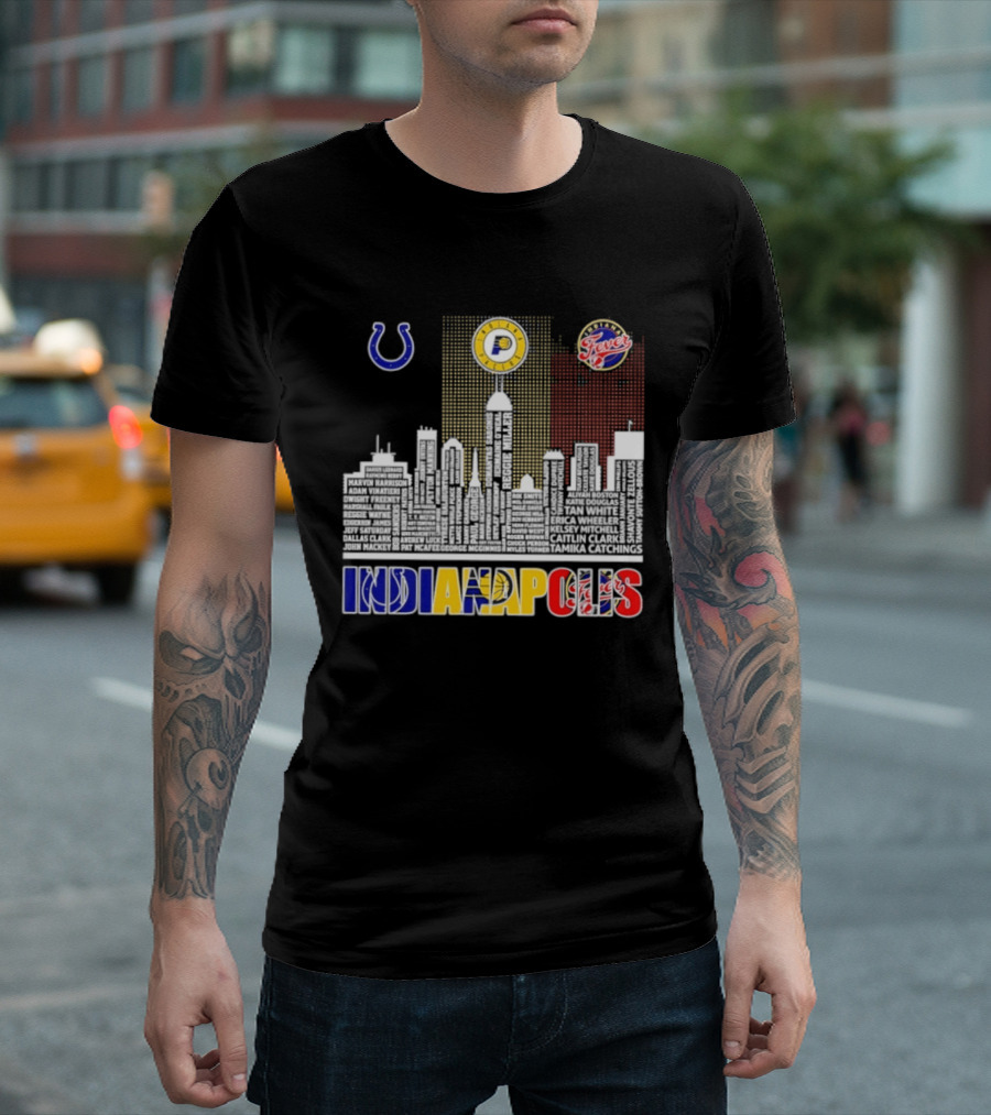 Indianapolis Colts Pacers Fever Skyline Logos And Cityscape T-Shirt