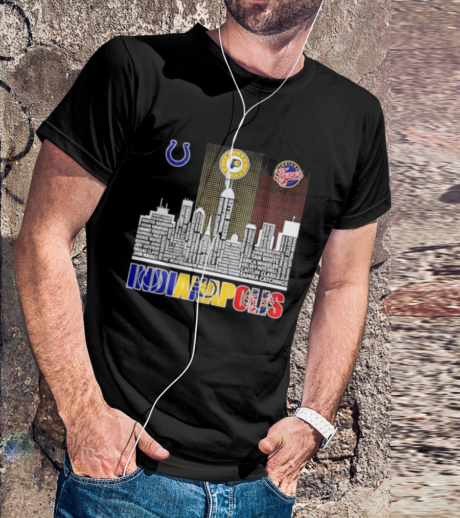 Indianapolis Colts Pacers Fever Skyline Logos And Cityscape T-Shirt
