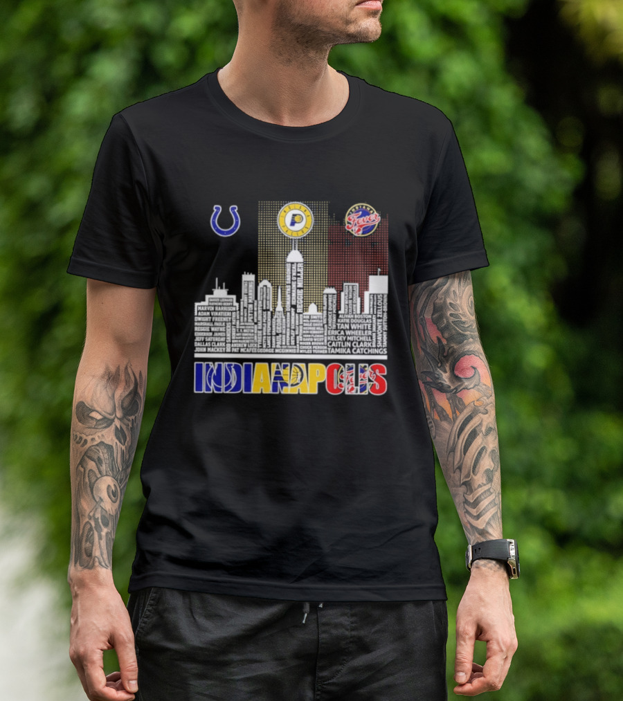 Indianapolis Colts Pacers Fever Skyline Logos And Cityscape T-Shirt